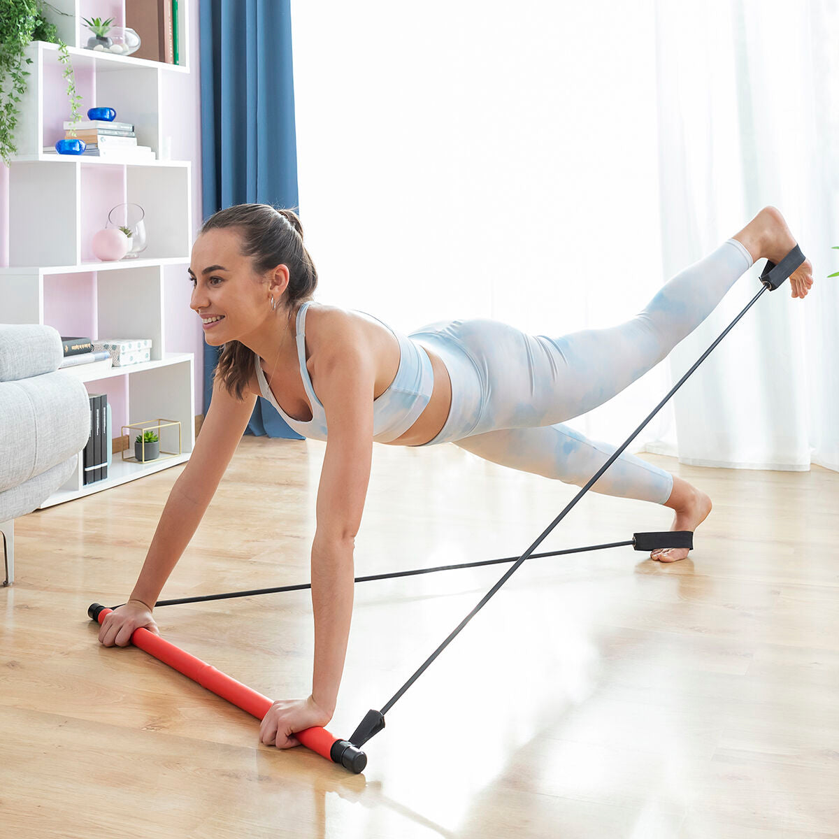 Barra fitness con bandas de resistencia y guía de ejercicios Resibar