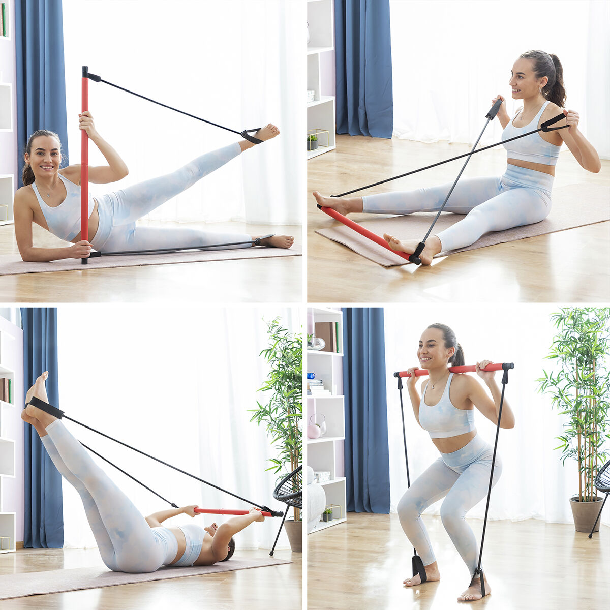 Barra fitness con bandas de resistencia y guía de ejercicios Resibar